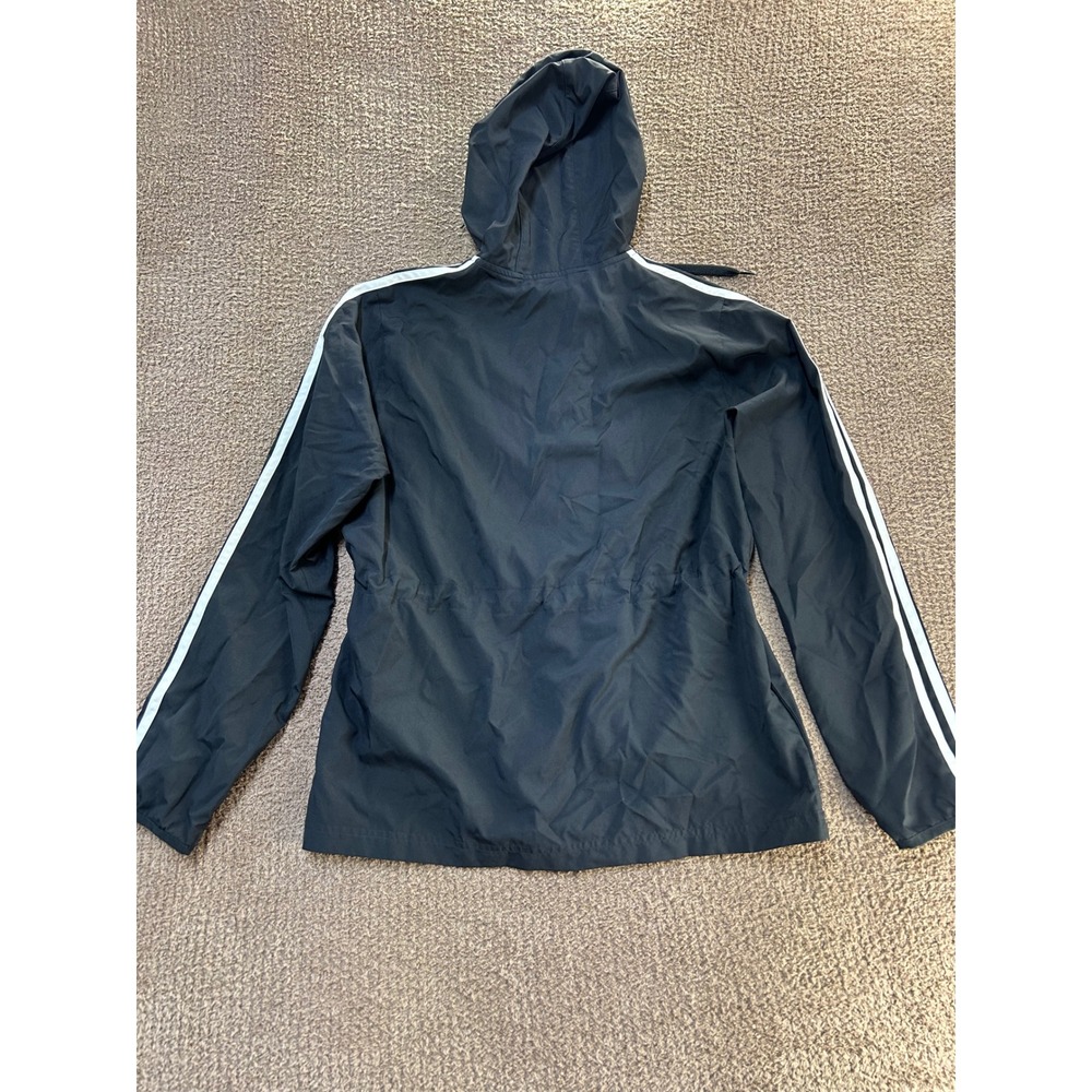 Adidas Womens Black 3-Stripe Full Zip Hooded Windbreaker Jacket Size M - Picture 2 of 8